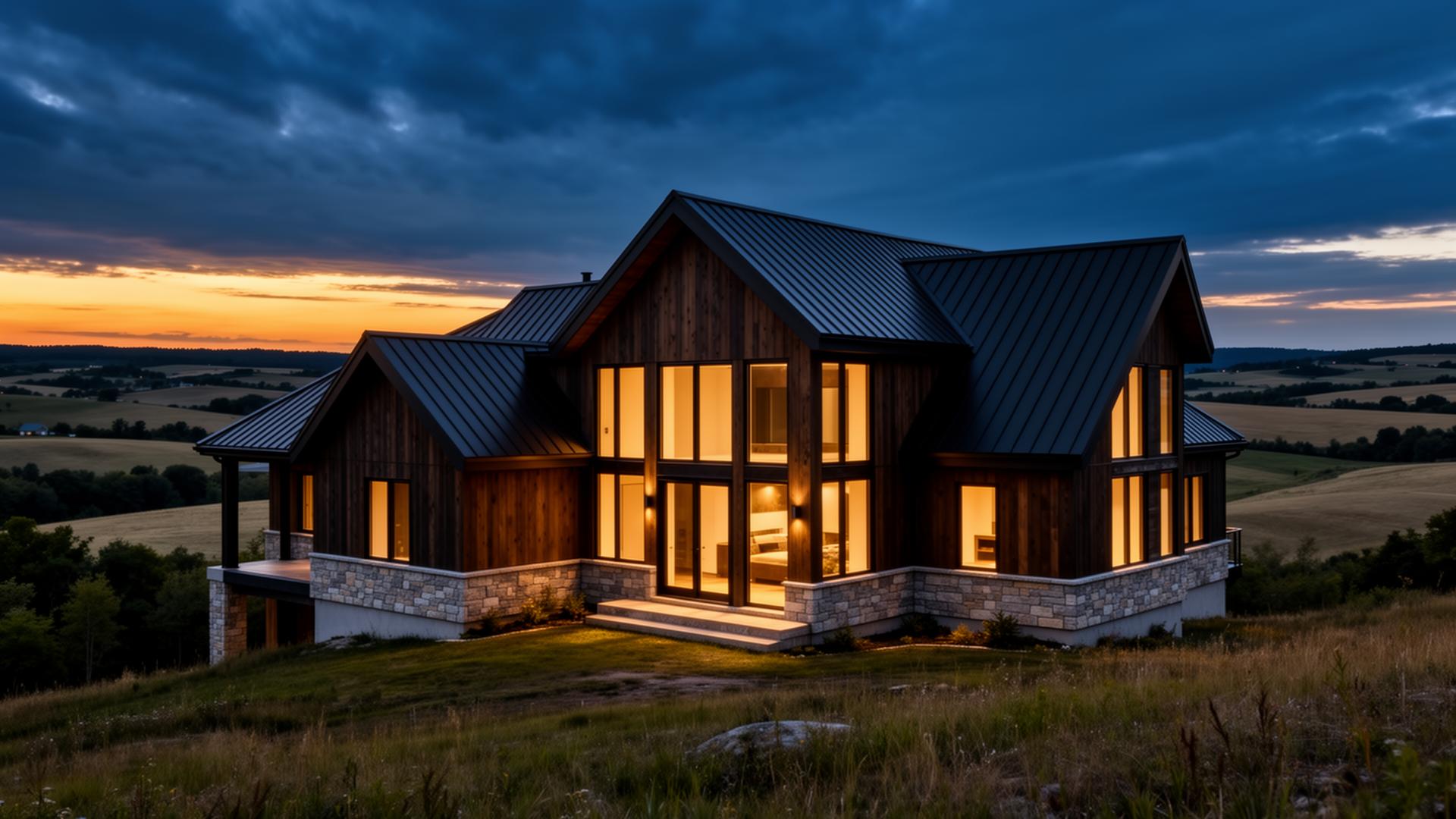 Luxury custom home at dusk