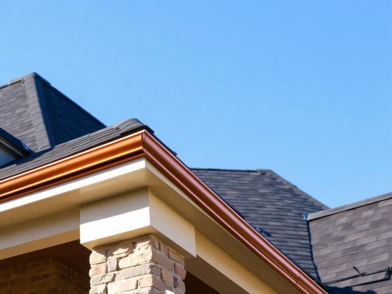 Roofing detail with copper flashing