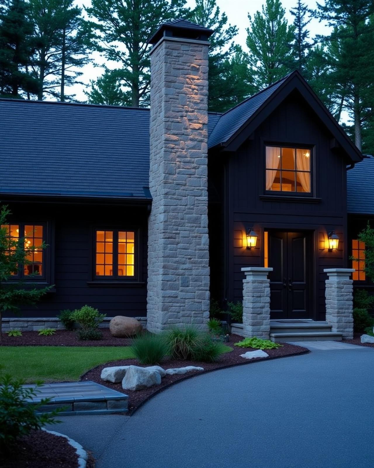 Forest cottage with stone chimney
